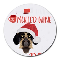 German Wirehaired Pointer T- Shirt German Wirehaired Pointer Mulled Wine Christmas T- Shirt Round Mousepad by ZUXUMI