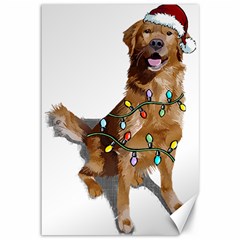 Golden Retriever Dog T- Shirt Golden Retriever Dog Santa Christmas Tree Lights Xmas T- Shirt Canvas 12  X 18 