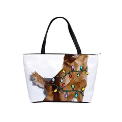 Golden Retriever Dog T- Shirt Golden Retriever Dog Santa Christmas Tree Lights Xmas T- Shirt Classic Shoulder Handbag by ZUXUMI