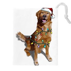 Golden Retriever Dog T- Shirt Golden Retriever Dog Santa Christmas Tree Lights Xmas T- Shirt Drawstring Pouch (4xl) by ZUXUMI