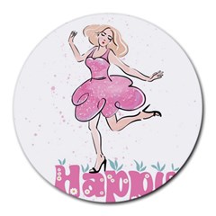 Happy Girl Round Mousepad by SychEva