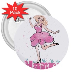 Happy Girl 3  Buttons (10 Pack) 