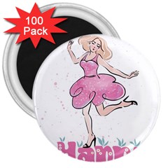 Happy Girl 3  Magnets (100 Pack)