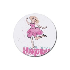 Happy Girl Rubber Round Coaster (4 Pack)