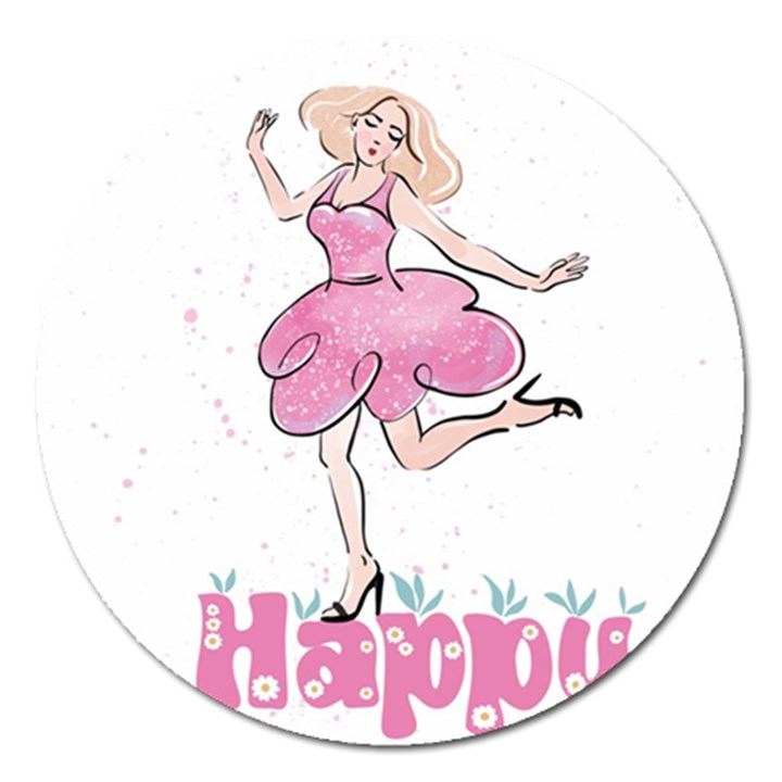 Happy Girl Magnet 5  (Round)