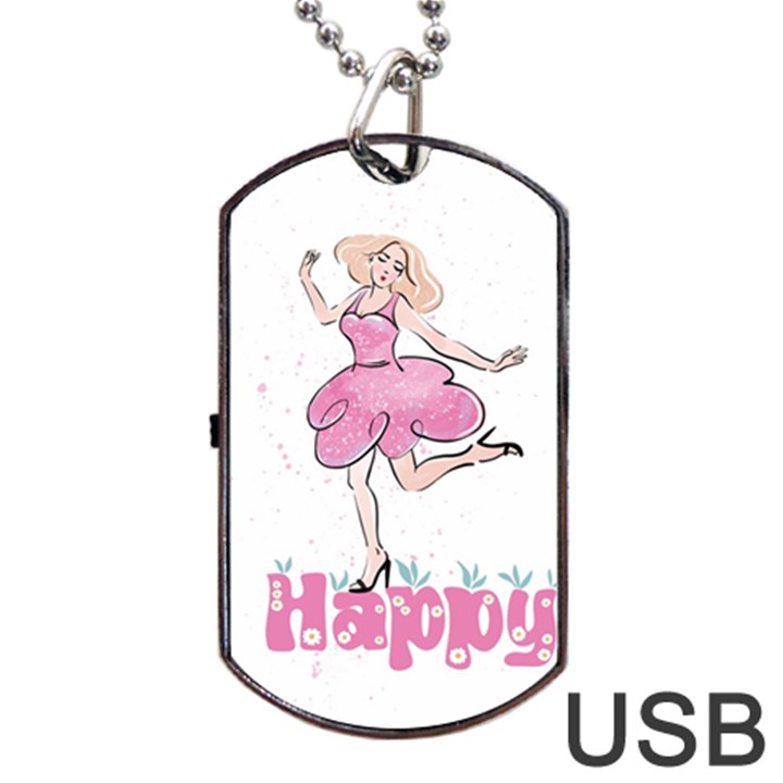 Happy Girl Dog Tag USB Flash (One Side)