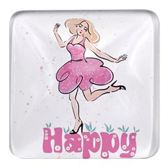 Happy Girl Square Glass Fridge Magnet (4 Pack)