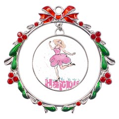 Happy Girl Metal X mas Wreath Ribbon Ornament