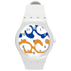 Abstract Swirl Gold And Blue Pattern T- Shirt Abstract Swirl Gold And Blue Pattern T- Shirt Round Plastic Sport Watch (M)