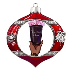 All You Need Is Love 1 Metal Snowflake And Bell Red Ornament by SychEva