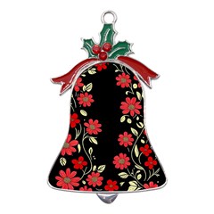 Pattern Flowers Design Nature Metal Holly Leaf Bell Ornament by Pakjumat