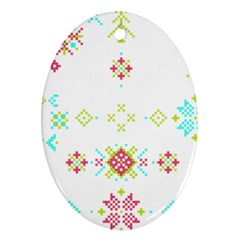 Christmas Cross Stitch Pattern Effect Holidays Symmetry Oval Ornament (two Sides)