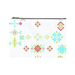 Christmas Cross Stitch Pattern Effect Holidays Symmetry Cosmetic Bag (large)