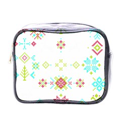 Christmas Cross Stitch Pattern Effect Holidays Symmetry Mini Toiletries Bag (one Side)