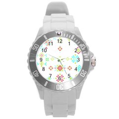 Christmas Cross Stitch Pattern Effect Holidays Symmetry Round Plastic Sport Watch (l)