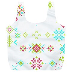 Christmas Cross Stitch Pattern Effect Holidays Symmetry Full Print Recycle Bag (xl)