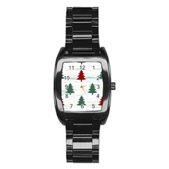 Christmas Tree Snowflake Pattern Stainless Steel Barrel Watch