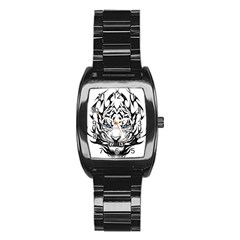 White And Black Tiger Stainless Steel Barrel Watch