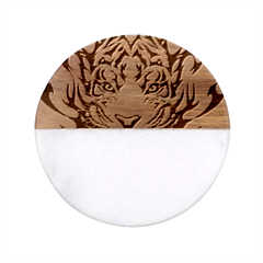 White And Black Tiger Classic Marble Wood Coaster (round)  by Sarkoni