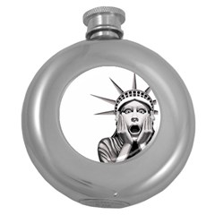 Funny Statue Of Liberty Parody Round Hip Flask (5 Oz)