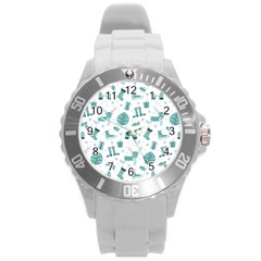 Christmas Seamless Pattern Design Round Plastic Sport Watch (l)