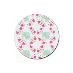 Batik T- Shirt Flowers Batik Pattern T- Shirt Rubber Round Coaster (4 Pack) by EnriqueJohnson