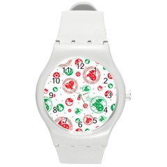 Merry Christmas Geometric Pattern Round Plastic Sport Watch (m)