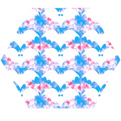 Bats Pattern T- Shirt White Bats And Bows Blue Pink T- Shirt Wooden Puzzle Hexagon