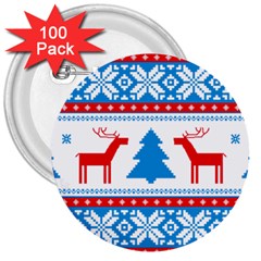 Red And Green Christmas Tree Winter Pattern Pixel Elk Buckle Holidays 3  Buttons (100 Pack)  by Sarkoni