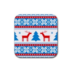 Red And Green Christmas Tree Winter Pattern Pixel Elk Buckle Holidays Rubber Coaster (square) by Sarkoni