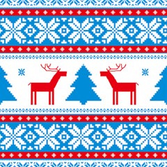 Red And Green Christmas Tree Winter Pattern Pixel Elk Buckle Holidays Play Mat (rectangle) by Sarkoni