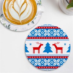 Red And Green Christmas Tree Winter Pattern Pixel Elk Buckle Holidays Uv Print Round Tile Coaster by Sarkoni