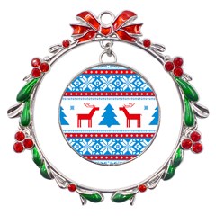 Red And Green Christmas Tree Winter Pattern Pixel Elk Buckle Holidays Metal X mas Wreath Ribbon Ornament