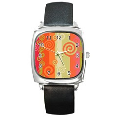 Ring Kringel Background Abstract Red Square Metal Watch