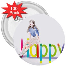 Happy 3  Buttons (100 Pack)  by SychEva