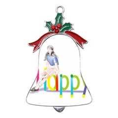 Happy Metal Holly Leaf Bell Ornament by SychEva