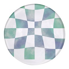 Checkerboard T- Shirt Psychedelic Watercolor Check Aqua T- Shirt Round Glass Fridge Magnet (4 Pack) by EnriqueJohnson