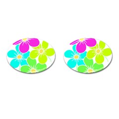 Colorful Flower T- Shirtcolorful Blooming Flower, Flowery, Floral Pattern T- Shirt Cufflinks (oval) by EnriqueJohnson