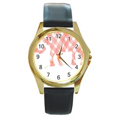 Elephant T- Shirt Pink Elephant T- Shirt Round Gold Metal Watch