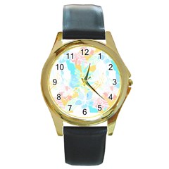 Fashion T- Shirt Fashion Tropical Pattern T- Shirt Round Gold Metal Watch