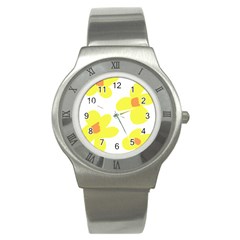 Floral Pattern T- Shirt Yellow Flowers T- Shirt Stainless Steel Watch