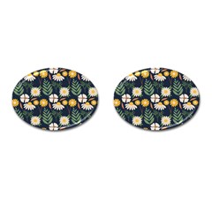 Flower Grey Pattern Floral Cufflinks (oval)