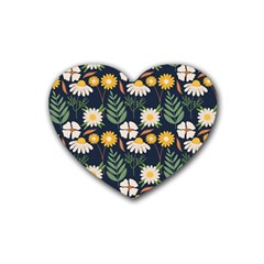 Flower Grey Pattern Floral Rubber Coaster (heart)