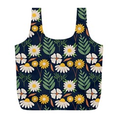 Flower Grey Pattern Floral Full Print Recycle Bag (l) by Dutashop