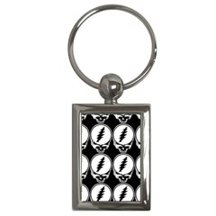 Black And White Deadhead Grateful Dead Steal Your Face Pattern Key Chain (rectangle) by Sarkoni