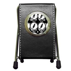 Black And White Deadhead Grateful Dead Steal Your Face Pattern Pen Holder Desk Clock by Sarkoni