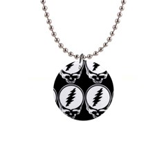 Black And White Deadhead Grateful Dead Steal Your Face Pattern 1  Button Necklace