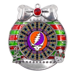 Gratefuldead Grateful Dead Pattern Metal X Mas Ribbon With Red Crystal Round Ornament