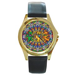 Grateful Dead Pattern Round Gold Metal Watch