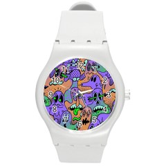 Trippy Aesthetic Halloween Round Plastic Sport Watch (m)